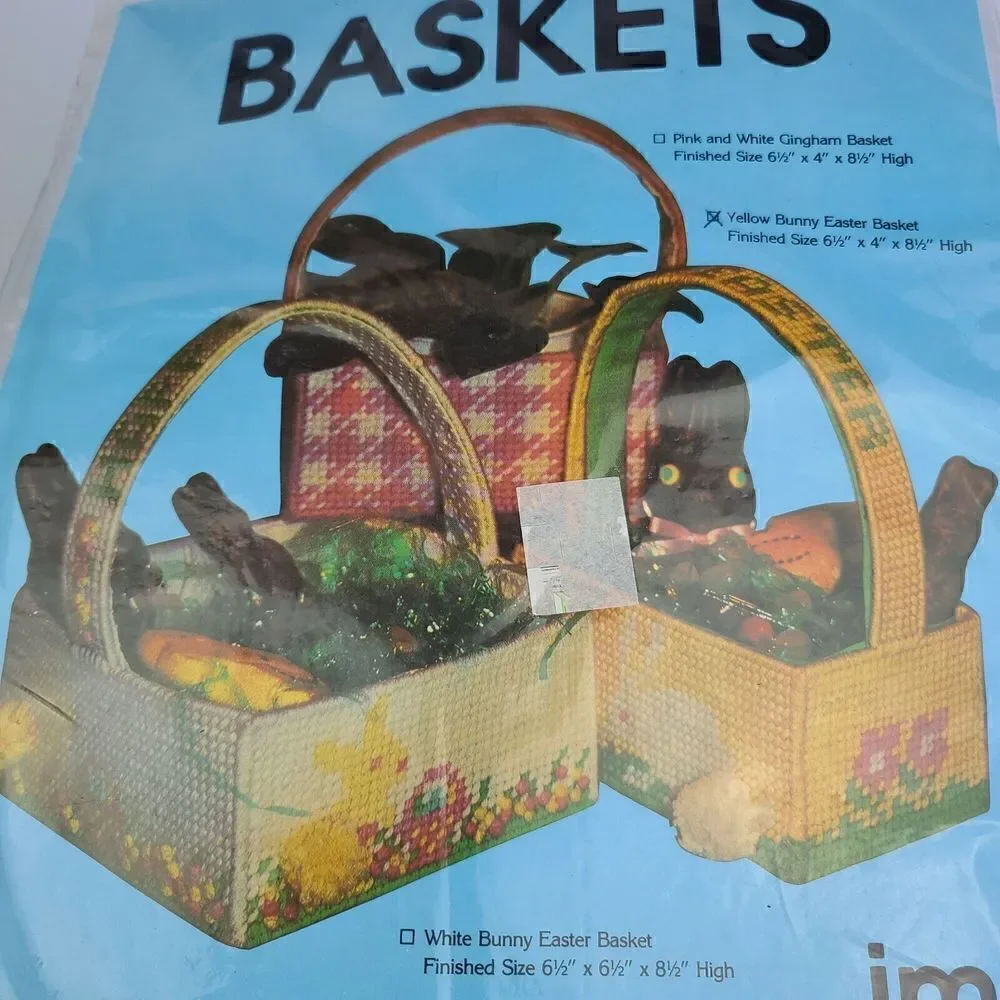 Vintage 1980 JM Designs Yarn Easter Basket Craft Kit Yellow bunny